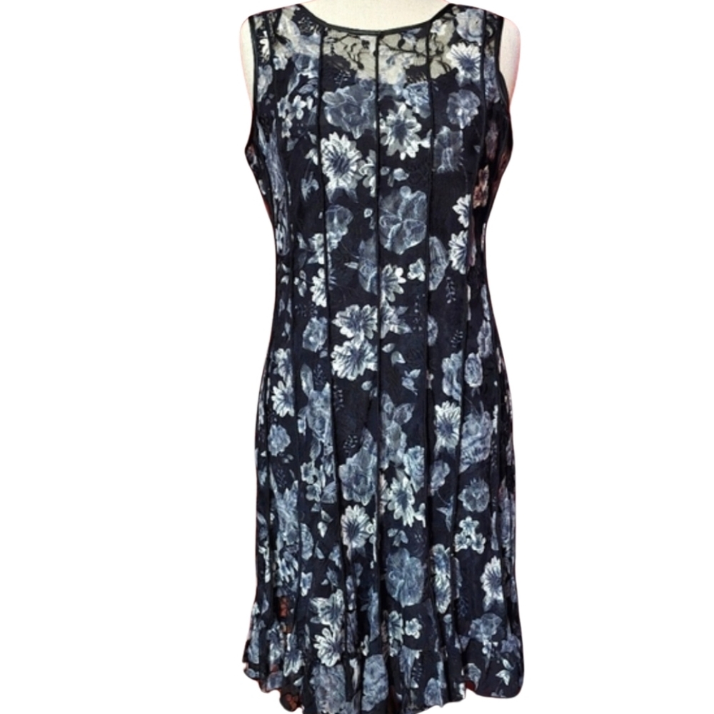 Floral Sleeveless Black and Gray Dress 12P Jessica Howard WORN ONCE Vintage